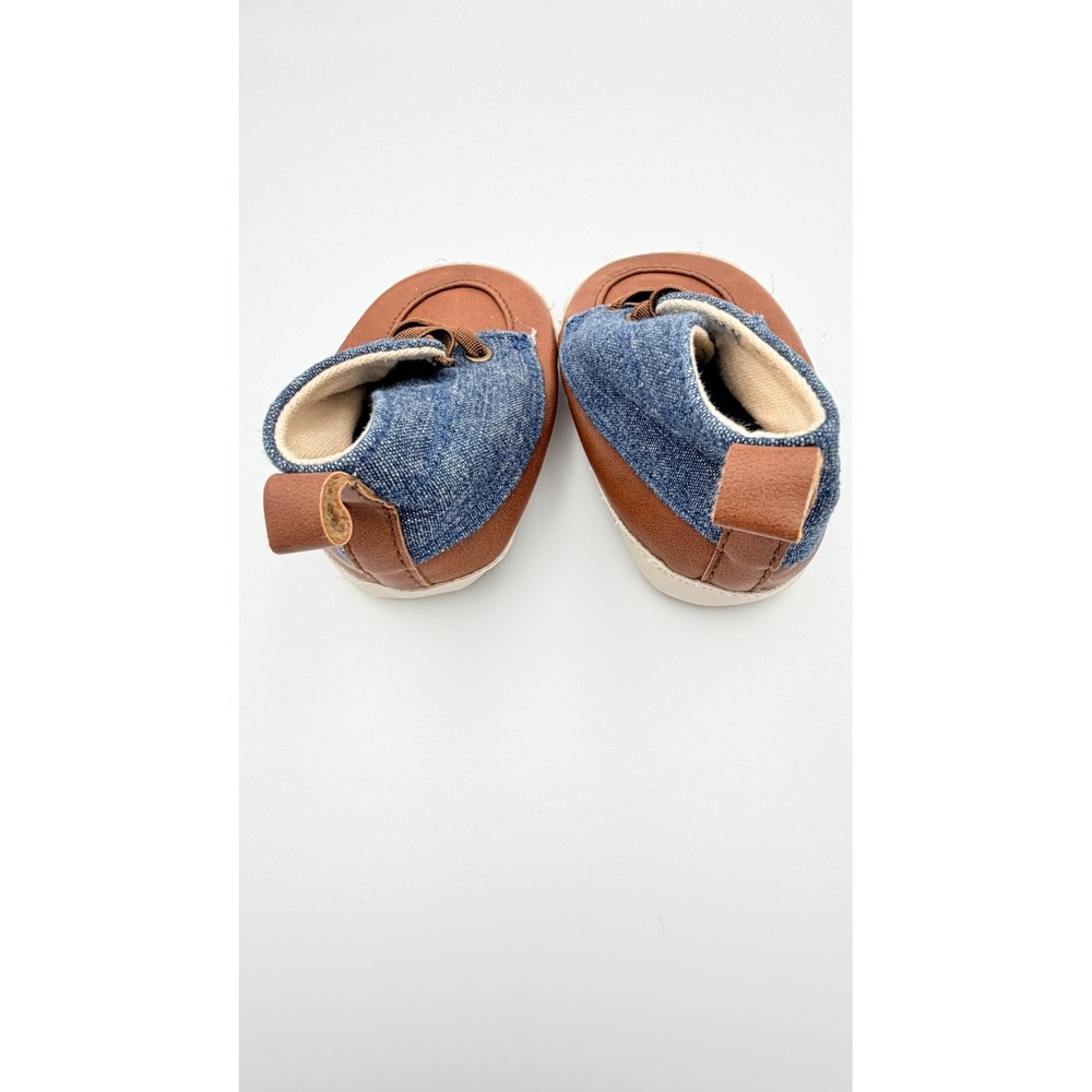 Baby Gap Infant Denim and Faux Leather Crib Shoes Brown Blue 6-12 Months - Picture 2 of 6